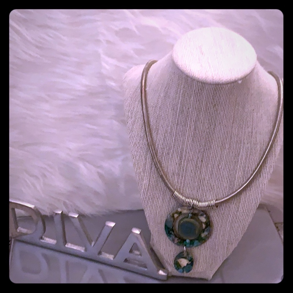Ladies 22” Silver/Turquoise Necklace